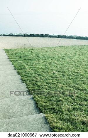 Steps and lawn leading to lookout by edge of lake View Large Photo Image Stock Photo - Steps and lawn leading to lookout by edge of lake. Fotosearch