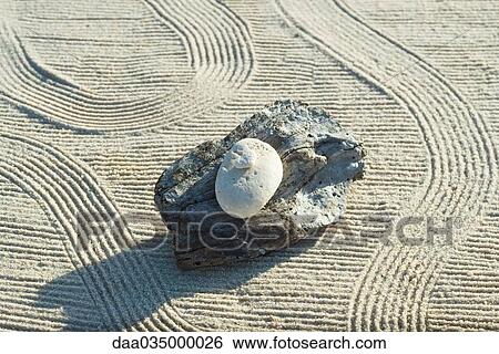 Stones stacked on top of driftwood on raked sand View Large Photo Image Stock Photograph - Stones stacked on top of driftwood on raked sand. Fotosearch