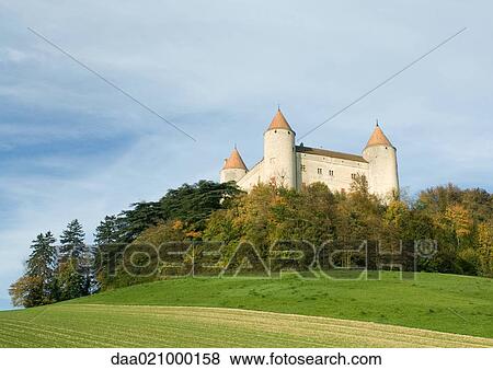Switzerland, castle, low angle view View Large Photo Image Stock Photo - Switzerland, castle, low angle view. Fotosearch