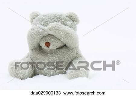 Teddy bear sitting in snow, covering its eyes with its hands View Large Photo Image Stock Image - Teddy bear sitting in snow, covering its eyes with its hands. Fotosearch
