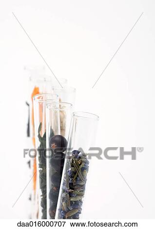 Test tubes containing dried flowers, berries and spices View Large Photo Image Stock Photo - Test tubes containing dried flowers, berries and spices. Fotosearch