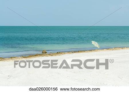 Umbrella on deserted beach View Large Photo Image Stock Photograph - Umbrella on deserted beach. Fotosearch