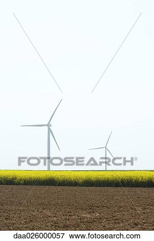 Wind turbines in field View Large Photo Image Stock Photo - Wind turbines in field. Fotosearch