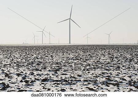 Wind turbines in field View Large Photo Image Stock Photograph - Wind turbines in field. Fotosearch