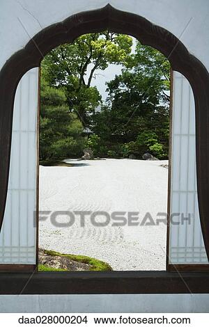 Window with view of Japanese rock garden View Large Photo Image Picture - Window with view of Japanese rock garden. Fotosearch