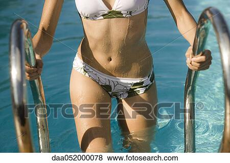 Woman getting out of swimming pool View Large Photo Image Stock Photo - Woman getting out of swimming pool. Fotosearch