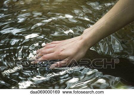 Stock Photo - Woman's hand feeling water. Fotosearch