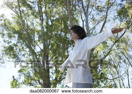 Young man meditating outdoors View Large Photo Image Stock Photo - Young man meditating outdoors. Fotosearch