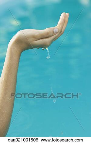 Young woman holding up cupped hand full of water, cropped view View Large Photo Image Stock Photograph - Young woman holding up cupped hand full of water, cropped view. Fotosearch
