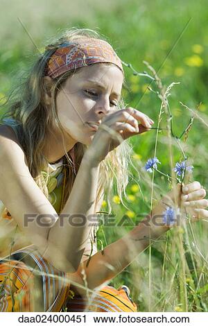Young woman picking wildflowers in field, cropped view, close-up View Large Photo Image Stock Image - Young woman picking wildflowers in field, cropped view, close-up. Fotosearch