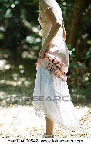 Young woman standing in woods, lifting skirt, cropped side view View Large Photo Image Stock Image - Young woman standing in woods, lifting skirt, cropped side view. Fotosearch