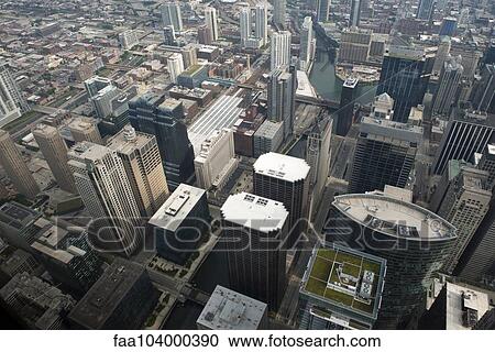 Aerial view of skyscrapers in Chicago, Illinois, USA View Large Photo Image Stock Image - Aerial view of skyscrapers in Chicago, Illinois, USA. Fotosearch