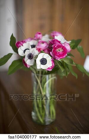 Anemone and ranunculus flowers in vase View Large Photo Image Stock Photo - Anemone and ranunculus flowers in vase. Fotosearch