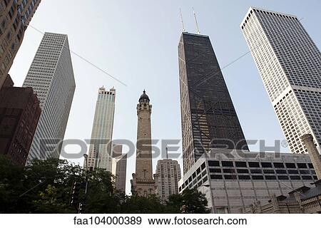 Stock Photo - John Hancock Center and Chicago Water Tower, Chicago, Illinois, USA. Fotosearch