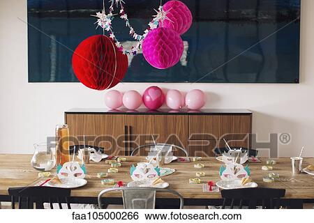 Festive birthday party decorations View Large Photo Image Stock Photograph - Festive birthday party decorations. Fotosearch