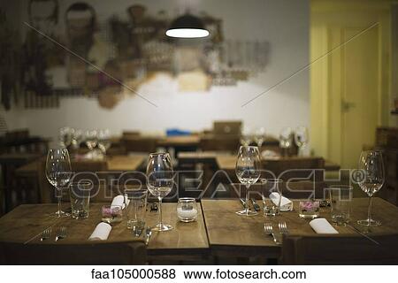 Restaurant table set for restaurant guests View Large Photo Image Stock Photo - Restaurant table set for restaurant guests. Fotosearch