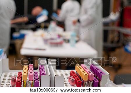 Stock Photo - Vials of blood in donation center. Fotosearch