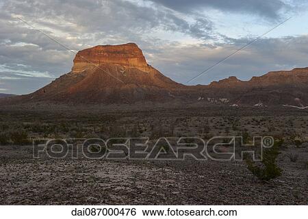 Desert landscape with butte, Big Bend National Park, Texas, USA View Large Photo Image Stock Photograph - Desert landscape with butte, Big Bend National Park, Texas, USA. Fotosearch