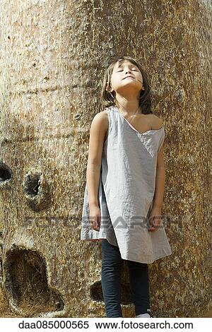 Girl leaning against baobab tree trunk View Large Photo Image Stock Photography - Girl leaning against baobab tree trunk. Fotosearch