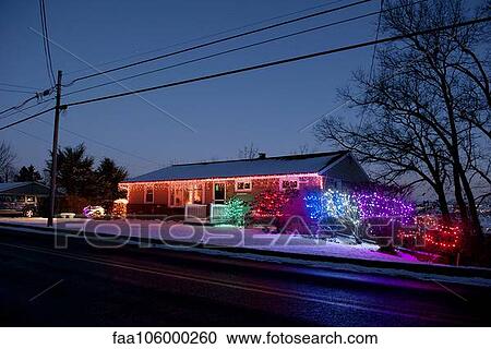 House decorated with colorful Christmas lights View Large Photo Image Stock Image - House decorated with colorful Christmas lights. Fotosearch