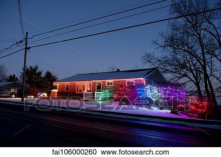 House decorated with colorful Christmas lights View Large Photo Image Stock Image - House decorated with colorful Christmas lights. Fotosearch