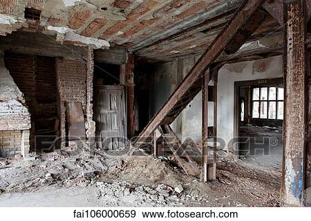 Stock Photo - Interior of abandoned, demolished building. Fotosearch