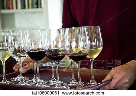 Man carrying glasses of wine in tray View Large Photo Image Stock Image - Man carrying glasses of wine in tray. Fotosearch