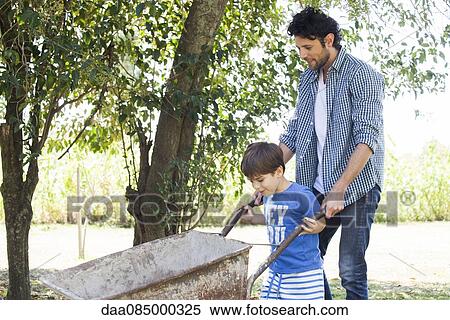 Man teaching young son how to use wheelbarrow View Large Photo Image Stock Photography - Man teaching young son how to use wheelbarrow. Fotosearch
