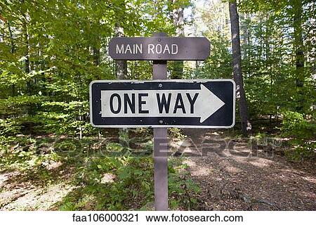 One way sign in woods View Large Photo Image Stock Image - One way sign in woods. Fotosearch