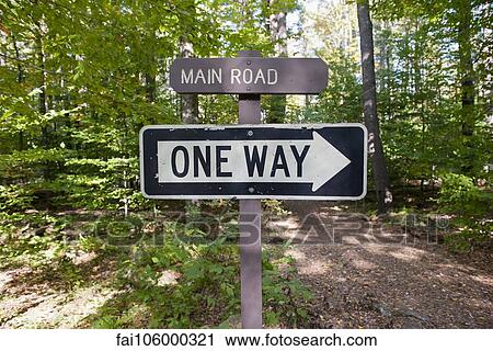 One way sign in woods View Large Photo Image Stock Image - One way sign in woods. Fotosearch