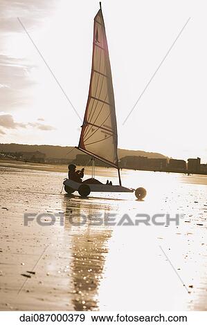 Person land sailing at the beach View Large Photo Image Stock Photo - Person land sailing at the beach. Fotosearch