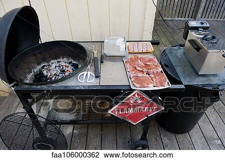 Stock Image - Raw meat waiting to be grilled. Fotosearch