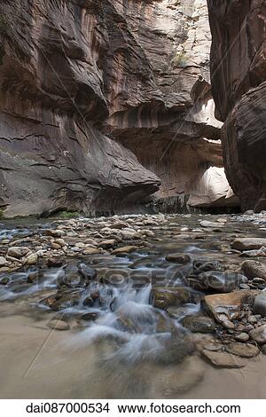 River running through canyon in Zion National Park, Utah, USA View Large Photo Image Picture - River running through canyon in Zion National Park, Utah, USA. Fotosearch