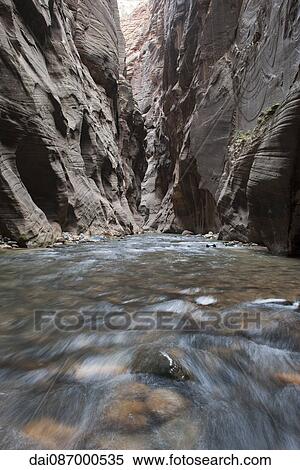 Stock Photography - River running through canyon in Zion National Park, Utah, USA. Fotosearch