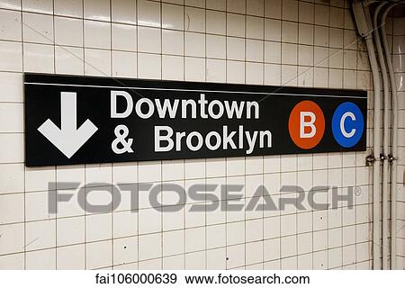 Stock Photo - Sign in subway station, Manhattan, New York City, New York, USA. Fotosearch