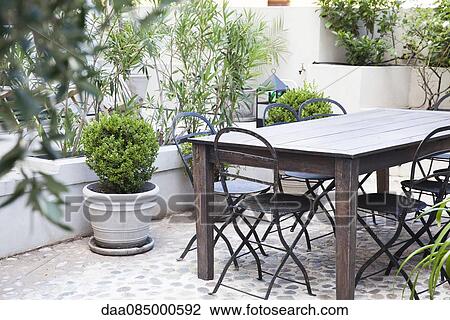 Table in hotel courtyard View Large Photo Image Stock Image - Table in hotel courtyard. Fotosearch