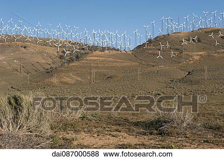 Wind farm in an arid region of California, USA View Large Photo Image Stock Photo - Wind farm in an arid region of California, USA. Fotosearch