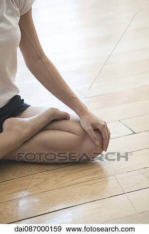Woman seated in lotus position, cropped View Large Photo Image Stock Photo - Woman seated in lotus position, cropped. Fotosearch