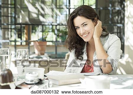 Young woman enjoying afternoon coffee break outdoors View Large Photo Image Stock Image - Young woman enjoying afternoon coffee break outdoors. Fotosearch