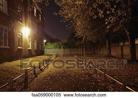 Empty sidewalk at night View Large Photo Image Stock Photography - Empty sidewalk at night. Fotosearch