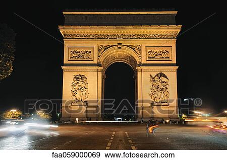 France, Paris, Arc de Triomphe at night View Large Photo Image Stock Photo - France, Paris, Arc de Triomphe at night. Fotosearch