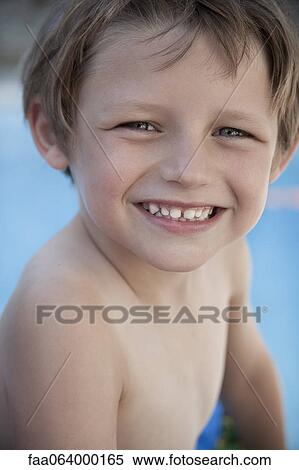 Boy smiling, barechested, portrait View Large Photo Image Stock Photography - Boy smiling, barechested, portrait. Fotosearch