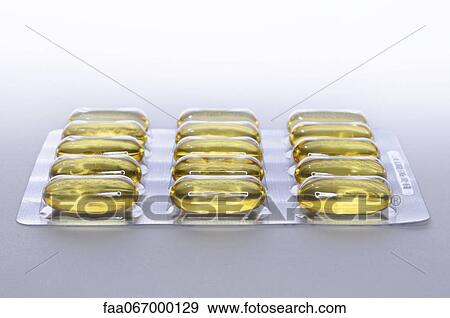 Cod liver oil capules in blister pack View Large Photo Image Stock Photo - Cod liver oil capules in blister pack. Fotosearch