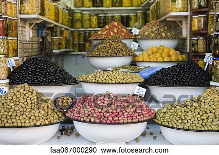 Stock Image - Fresh olives in market. Fotosearch