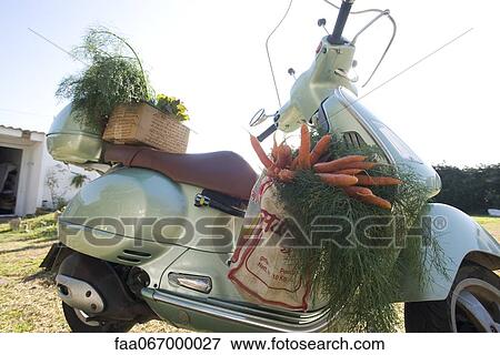 Fresh produce on motor scooter View Large Photo Image Stock Photo - Fresh produce on motor scooter. Fotosearch