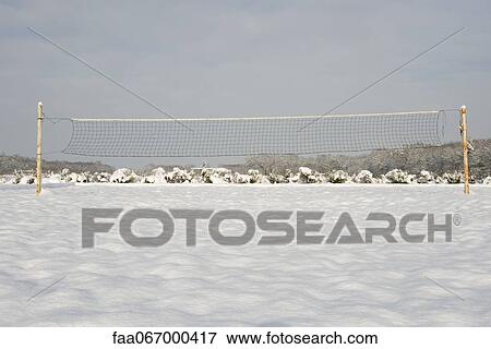 Sports net in snow-covered field View Large Photo Image Stock Photo - Sports net in snow-covered field. Fotosearch