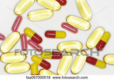 Stock Photo - Variety of pills in capsule form. Fotosearch