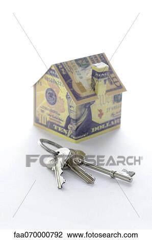 Bunch of keys and model house folded with dollar bills View Large Photo Image Stock Image - Bunch of keys and model house folded with dollar bills. Fotosearch