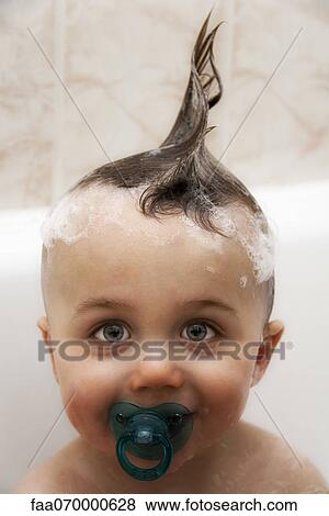 Little boy in bath with wet hair in mohawk, portrait View Large Photo Image Stock Photo - Little boy in bath with wet hair in mohawk, portrait. Fotosearch
