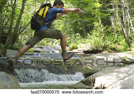 Man jumping over stream through woods View Large Photo Image Stock Image - Man jumping over stream through woods. Fotosearch
